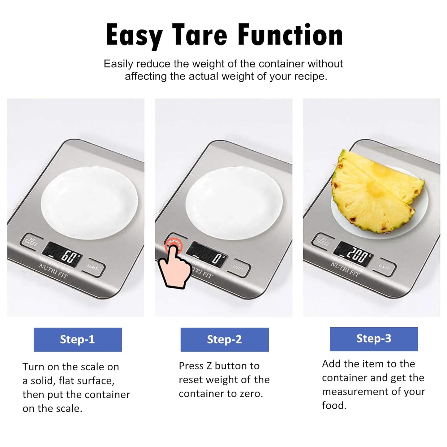NUTRI FIT Digital Food Scale - Accurate Weight Measurement for Cooking & Baking | Max 11lb, 1g Increment, Stainless Steel, Backlight LCD