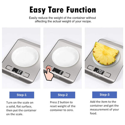 NUTRI FIT Digital Food Scale - Accurate Weight Measurement for Cooking & Baking | Max 11lb, 1g Increment, Stainless Steel, Backlight LCD