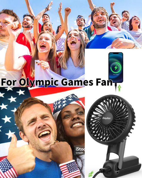 EasyAcc Portable Handheld Fan - Ultra Quiet 4000mAh Rechargeable Travel Fan | 5 Speed, Black