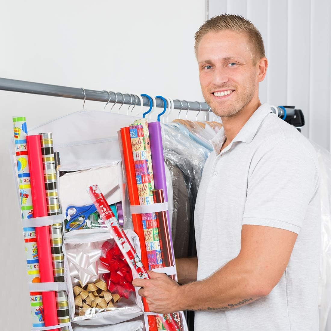 ProPik Wrapping Paper Storage Organizer - Double-Sided Design with Multiple Pockets | 40” x 17” (White)