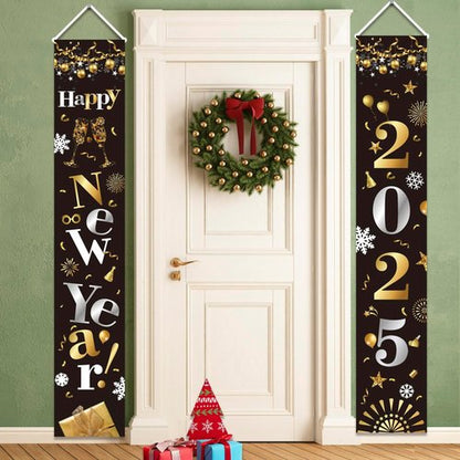 GOER New Year Banner - 72 Inch x 13 Inch Hanging Decoration for 2025 Party | Black Design