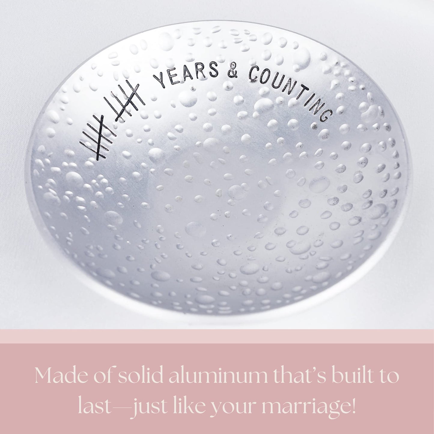PureRejuva 10th Anniversary Tin Gifts - 4 In. Engraved Aluminum Wedding Ring Holder Dish & Gift Box - 10 Year Anniversary for Him & Her Textured Style