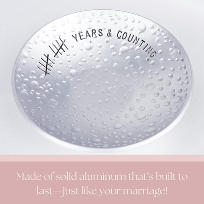 PureRejuva 10th Anniversary Tin Gifts - 4 In. Engraved Aluminum Wedding Ring Holder Dish & Gift Box - 10 Year Anniversary for Him & Her Textured Style
