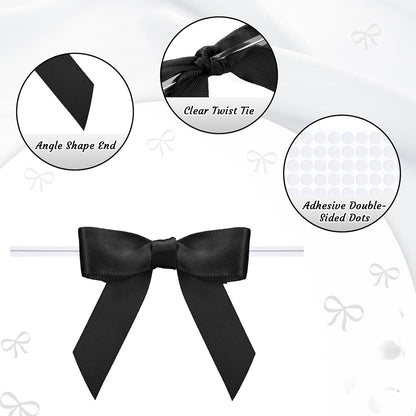 Skiennix 60 PCS Black Satin Ribbon Bows - 2.5" Premade Ties for Crafts, Gift Wrapping & Decorations