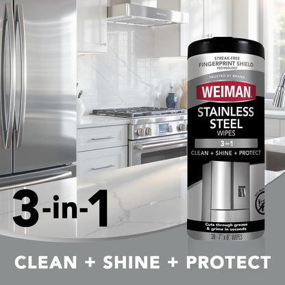 Weiman Stainless Steel Cleaner Wipes - 30 Count Anti-Fingerprint, Grease & Streak Remover for Appliances