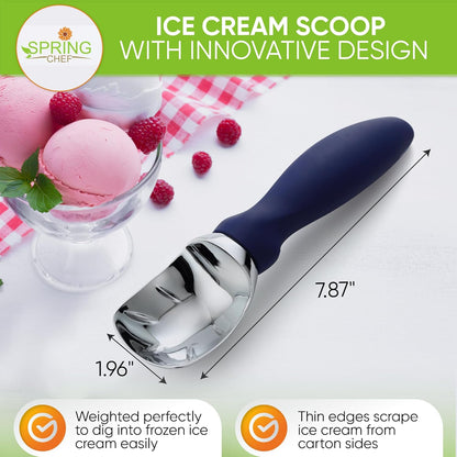 Spring Chef Ice Cream Scoop - Professional Heavy Duty Scooper with Soft Grip Handle | Sapphire Color