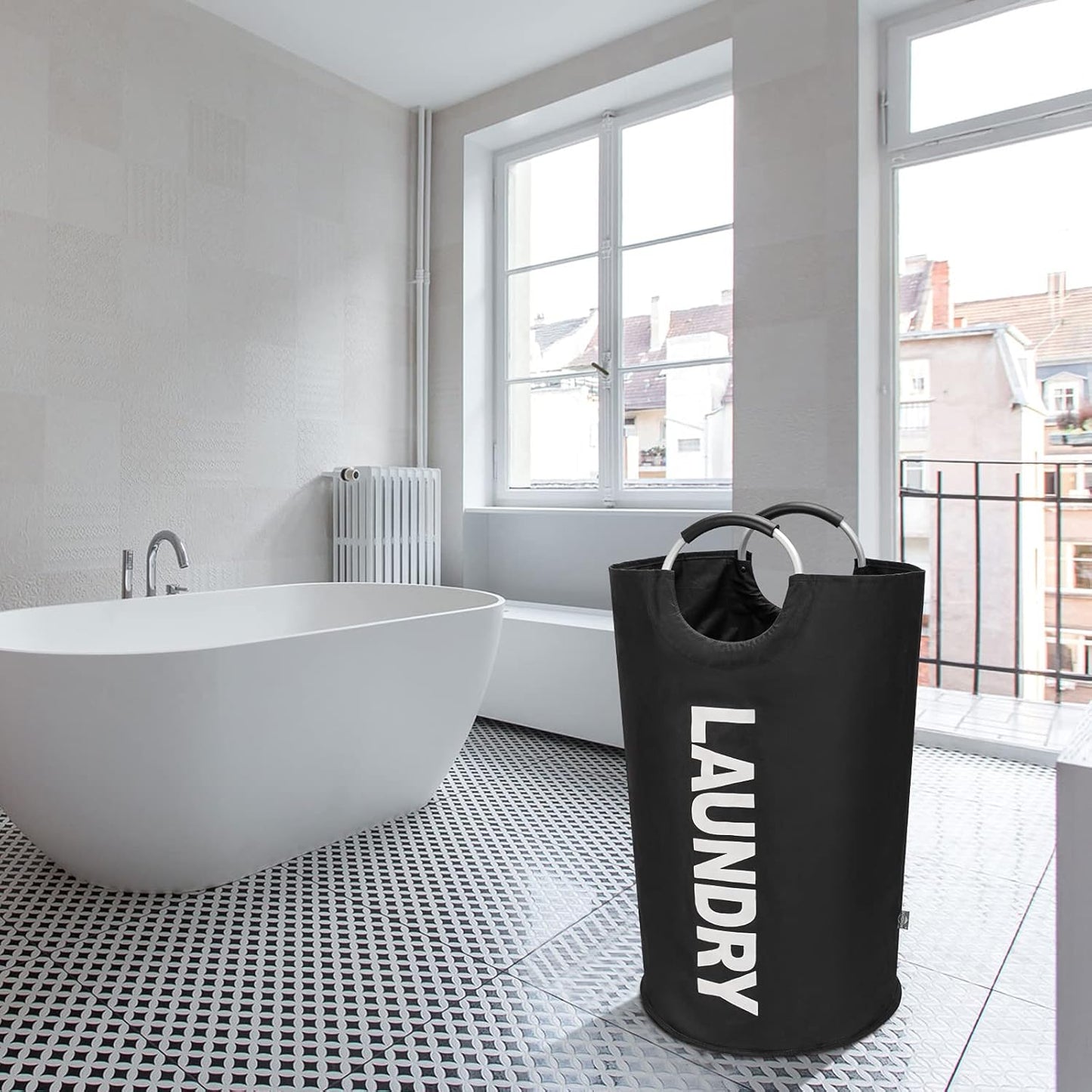 DOKEHOM 90L Large Laundry Basket - Collapsible Freestanding Hamper in Black for Easy Storage