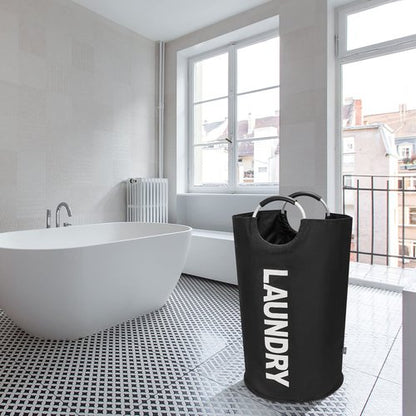 DOKEHOM 90L Large Laundry Basket, Collapsible Laundry Bag, Freestanding Tall Clothes Hamper, Foldable Washing Bin (Black)