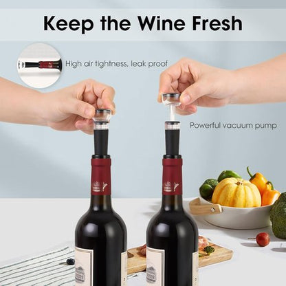 Beneno Wine Opener with Silicone Leak Proof Wine Vacuum Stopper, Zinc Alloy Premium Wing Corkscrew with Multifunctional Bottles Opener, Matte Black