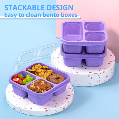 Enstphjoy Snack Boxes (3 Pack) - Stackable Bento Boxes with 3 Compartments, Meal Prep Containers Reusable, Lightweight Lunch Containers for Kids and Adults, BPA Free (Purple)