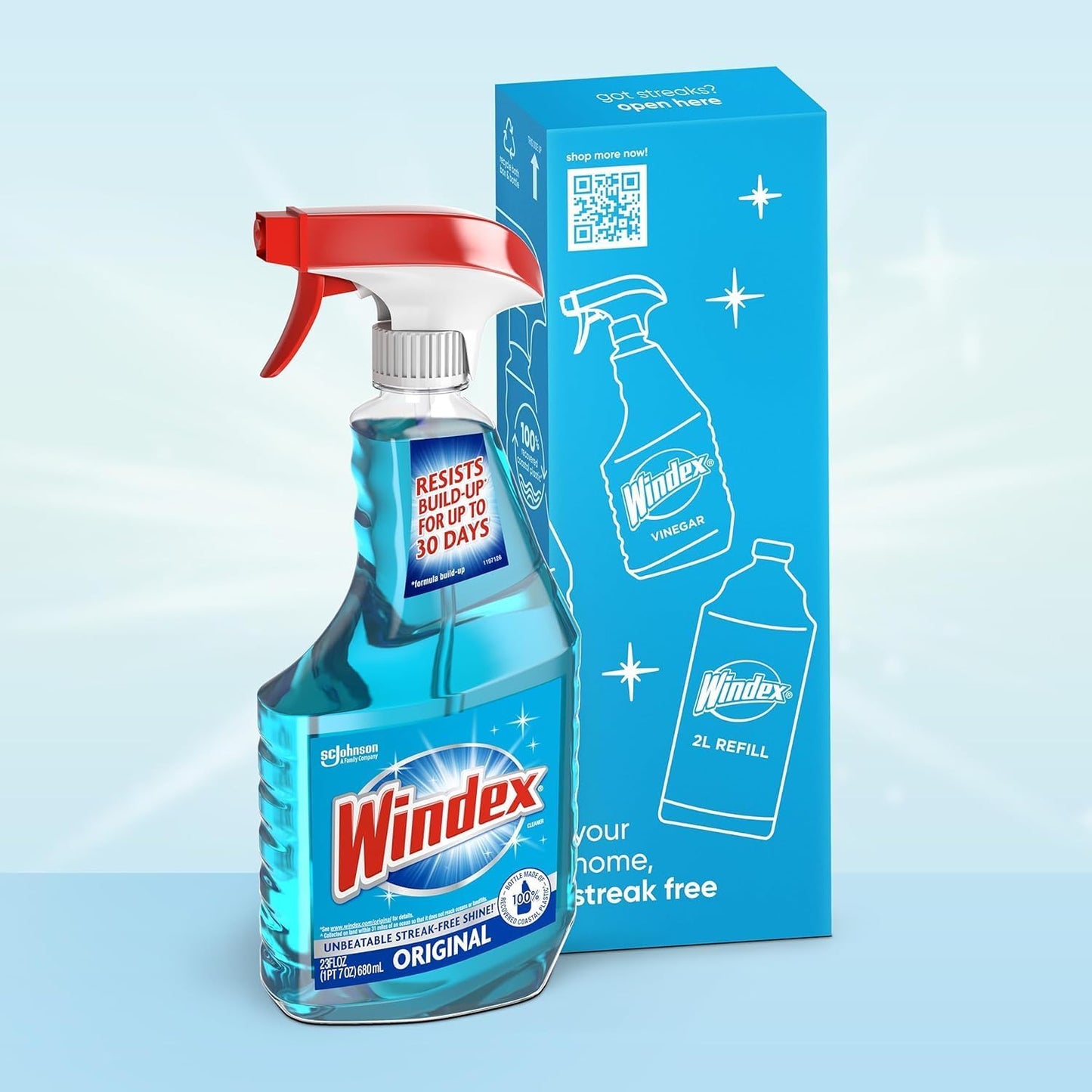 Windex Glass Cleaner Bundle - Original Blue 23oz Trigger Spray + 19oz Fast Shine Foam for Streak-Free Shine
