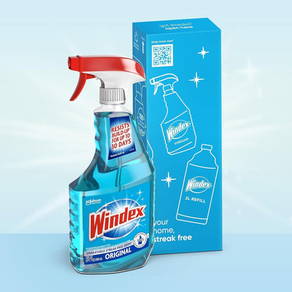 Windex Glass Cleaner Bundle - Original Blue 23oz Trigger Spray + 19oz Fast Shine Foam for Streak-Free Shine