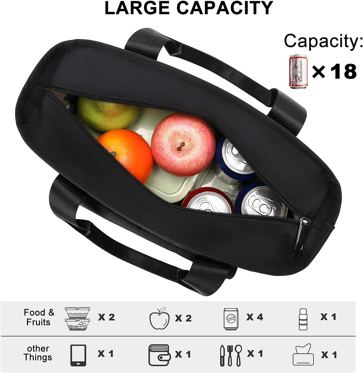 Weitars Insulated Lunch Bag - Leak-Proof Extra Large Tote with Removable Shoulder Strap & Side Pockets