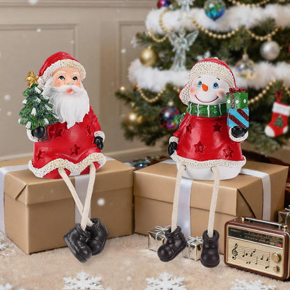 Regine Switzerland Christmas Figurines - Set of 2 Resin Santa & Snowman Shelf Sitters | Holiday Decor