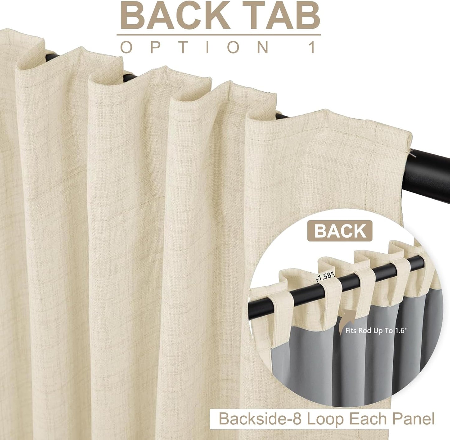 Skiennix 100% Blackout Linen Curtains - Thermal Insulated Drapes, 50" W x 84" L, Light Cream - 2 Panels Set