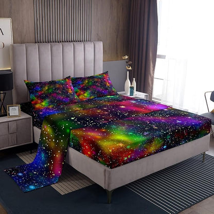 Galaxy Bed Sheet Set 4pc Full Size - Multi 3+ Full Deep Pocket Microfiber Bedding
