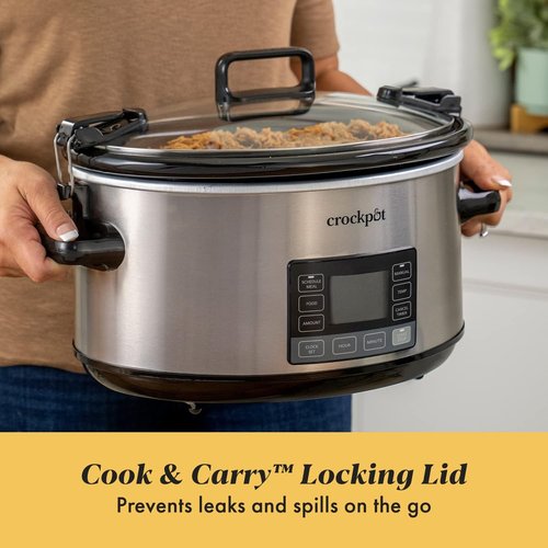 Crock-Pot 7-Quart Slow Cooker - Portable Programmable with Timer & Locking Lid | Stainless Steel