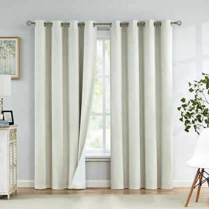 Urban Lotus Beige Linen Textured Full Blackout Curtain Panels 84 Inches Long Solid Color Room Darkening Thermal Inulated Drapes for Living Room/Bedroom Grommet Top Window Treatment, 52" W, 2 Panels
