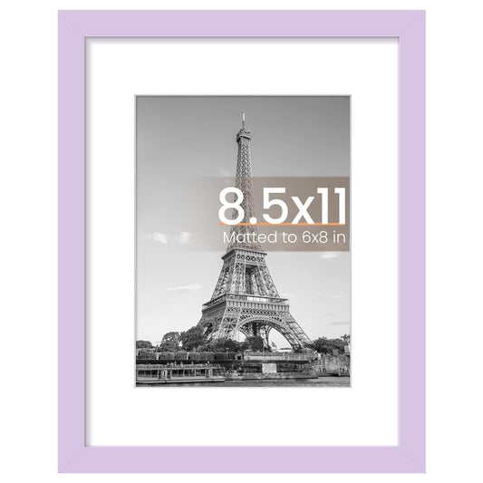 upsimples 8.5 By 11 Picture Frame, Display Pictures 6x8 with Mat or 8.5 x 11 Without, Wall Hanging Photo Frames, Purple, 1 Pack