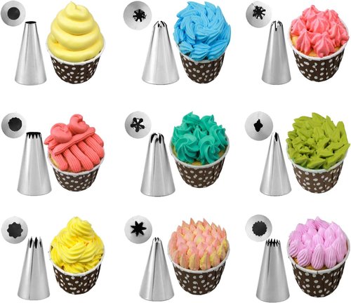 Kasmoire 11-Piece Extra Large Stainless Steel Piping Tip Set | Professional Cake Decorating Nozzles