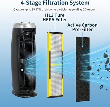 Germ Guardian FLT4825 Replacement Filter - 2 True HEPA + 6 Carbon Filters for AC4825, AC4300, AC4900