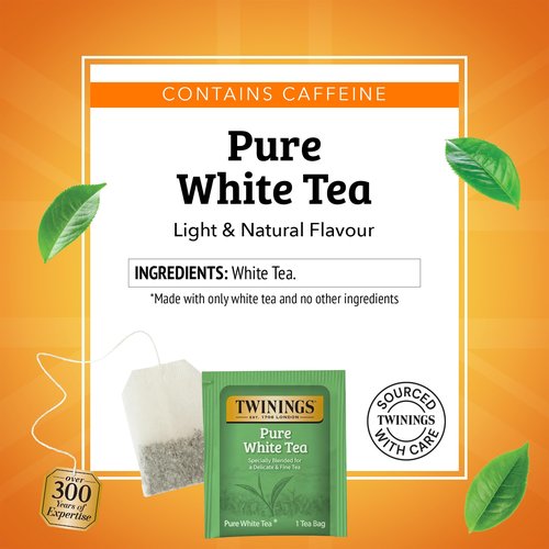 Twinings Pure White Tea Individually Wrapped Bags, 20 Count (Pack of 6), Light & Fresh, Caffeinated, Enjoy Hot or Iced, 120 Teabags