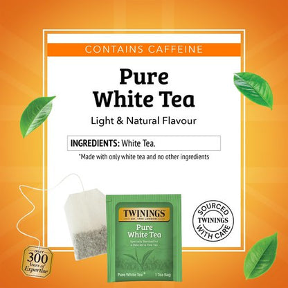 Twinings Pure White Tea Individually Wrapped Bags, 20 Count (Pack of 6), Light & Fresh, Caffeinated, Enjoy Hot or Iced, 120 Teabags