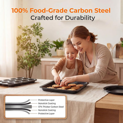 Skiennix Nonstick Baking Set - 6-Piece Bakeware Set with Roasting Pan, Cookie Sheet & More | Oven & Dishwasher Safe Carbon Steel