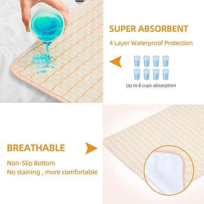 Skiennix Bed Pads for Incontinence - Large 40"x55" Washable Waterproof Underpad for Adults & Pets - Soft Beige
