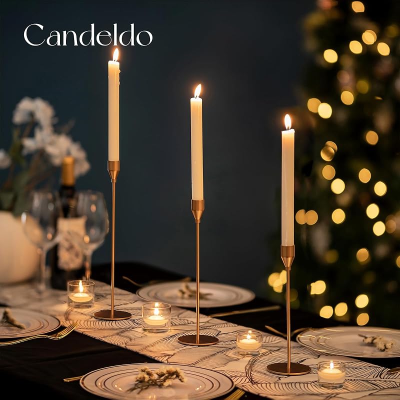Gold Taper Candle Holders, Tall Candlestick Holder Set of 3