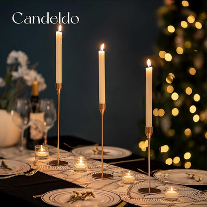 Gold Taper Candle Holders, Tall Candlestick Holder Set of 3