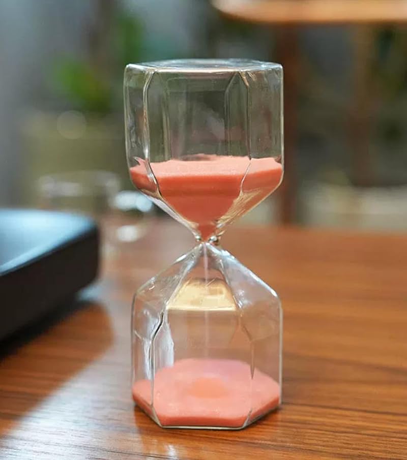 15 Minute Hexagonal Diamond Shape Hourglass Timer, High Borosilicate Glass Desk Clock – White Variation
