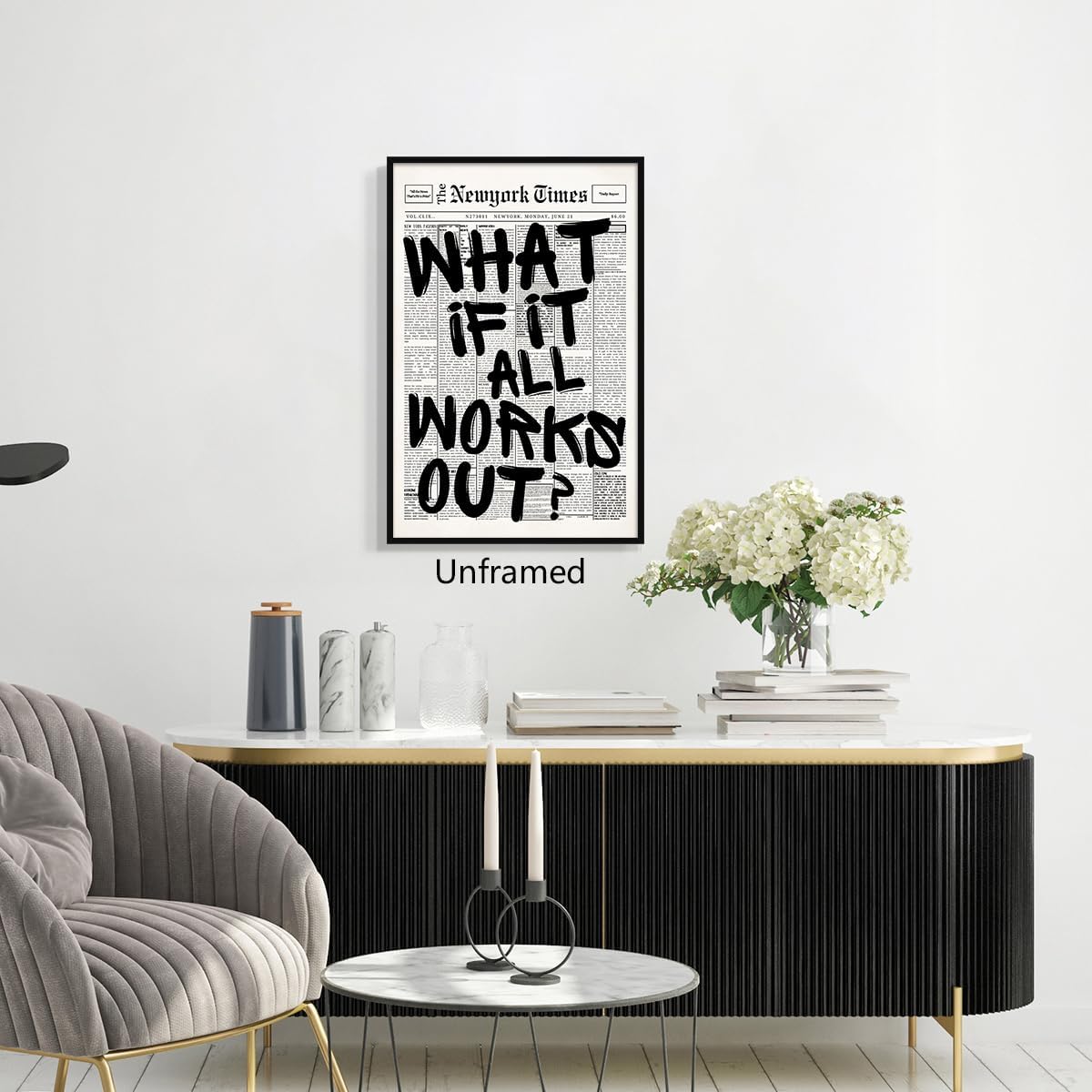 What If It All Works Out Canvas Wall Art - Black & White Inspirational Poster | 8x12in Unframed
