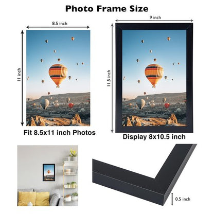 8.5x11 Picture Frame Set of 3 for Certificate Poster and Photo, Horizontal and Vertical Formats for Wall Hanging or Tabletop, 8.5x11 Wall Photo Frame with Shatter Resistant Plexiglass, 3 Pack, Black