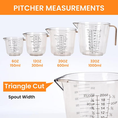 Skiennix 4-Cup Measuring Cups Set - BPA-Free Plastic with Nozzle Handle | 150/300/600/1000ML Sizes (Black)