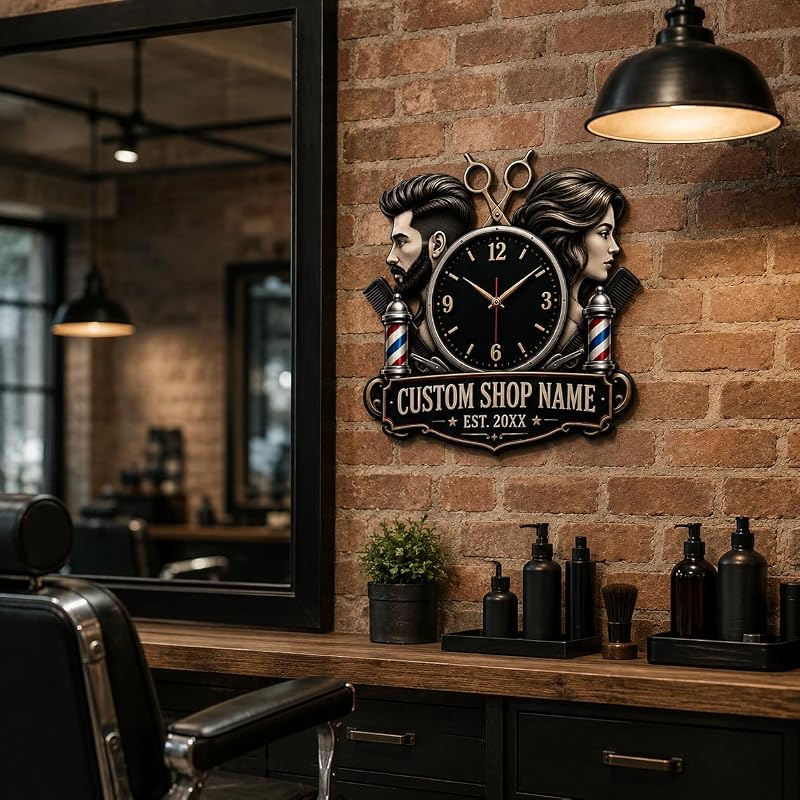 Personalized Barber Shop Wall Clock - Custom Name & Salon Décor (Variation: Barber Clock-5)