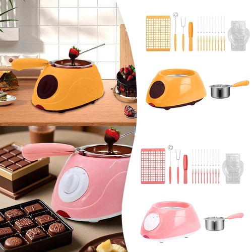 Chocolate Melting Pot, Mini Electric Melting Fondue Pot, Electric Chocolate Melting Set, Chocolate Fondue Fountain, Warmer Machine for Milk, Chocolate, Cheese, Butter, Candy (Yellow)