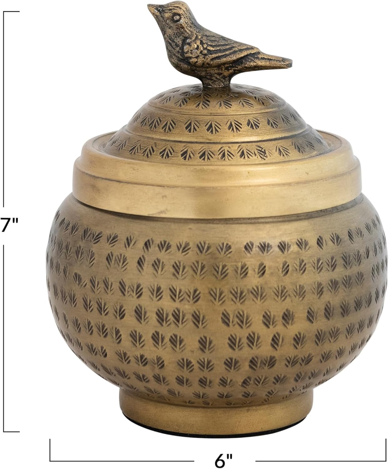 Regine Switzerland Round Hammered Metal Container - Elegant Bird Finial in Brass Finish