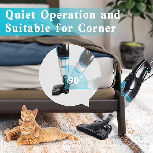 Intercleaner Corded Vacuum Cleaner - 15KPa Powerful Suction, 12-in-1 Lightweight Bagless Stick | Ultra Quiet for Hardwood Floors & Pet Hair
