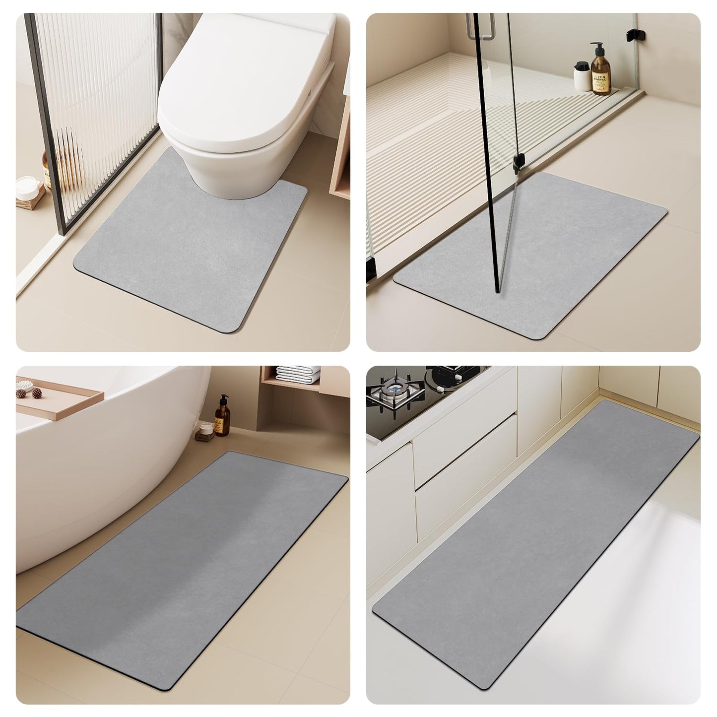 TYUU Toilet Rug, Thin Toilet Rugs U Shaped Washable Non Slip Absorbent Quick Dry Low Pile Toilet Mat, 20"x24" U Shape Light Grey