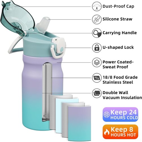 BJPKPK 14oz Insulated Water Bottle - Stainless Steel, BPA-Free, Leak-Proof | Lavender Green