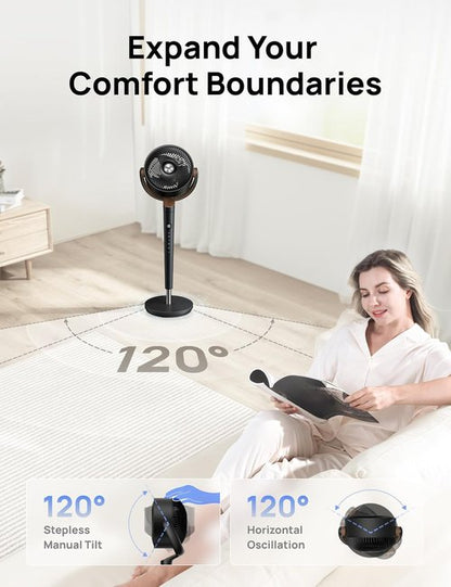 DREO Oscillating Standing Fan - Quiet 9-Speed Pedestal Fan with 120° Rotation & Adjustable Height 37-42" - Dark Gray