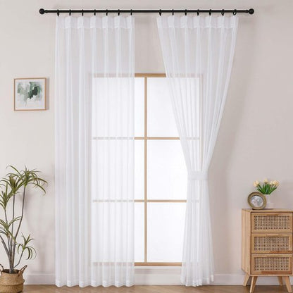 OWENIE White Pinch Pleated Sheer Curtains 84 Inches Long 2 Panels Set for Bedroom Living Room, Soft Airy Light Filtering Sheer Privacy Curtains Drapes, White, 2Pcs, Each 40x84 Inch