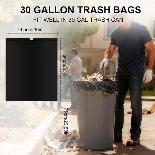 30 Gallon Heavy Duty Drawstring Trash Bags by [Brand Name] - Extra Thick, Tear & Leak Resistant | 30 Count, Black