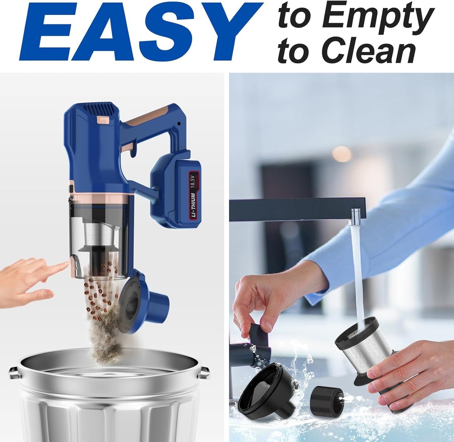 Skiennix Cordless Vacuum Cleaner - 45Kpa Powerful Suction, 60 Min Runtime, Lightweight Design for Pet Hair & Hard Floors