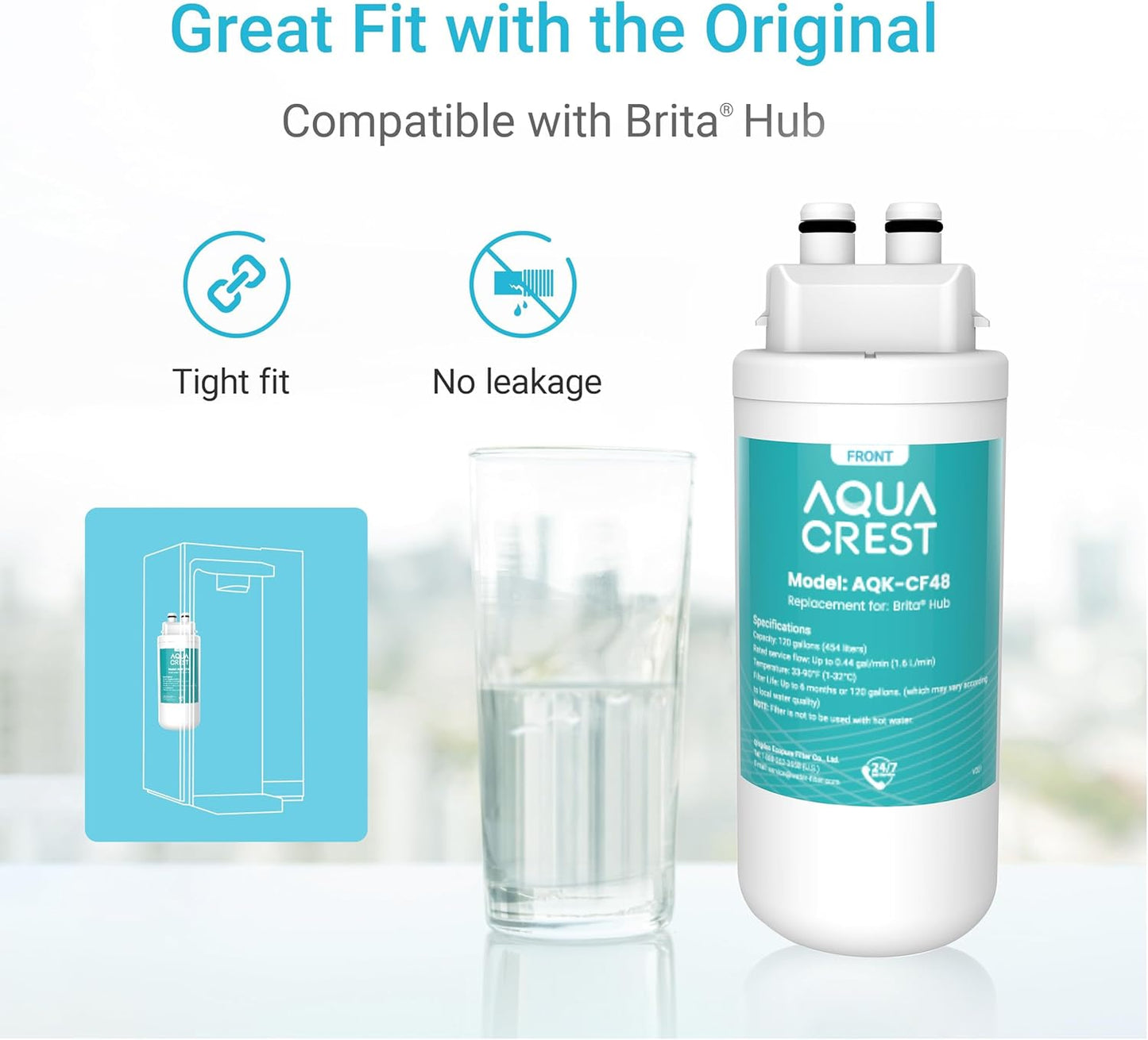 AQUA CREST Water Filter Replacement - Compatible with Brita® Hub Instant Countertop System, 6-Month Supply