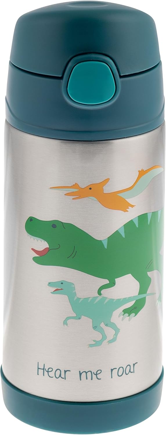 Stephen Joseph Insulated Water Bottle - Double Wall Stainless Steel, BPA-Free with Straw - 11.8 Ounces, Dino