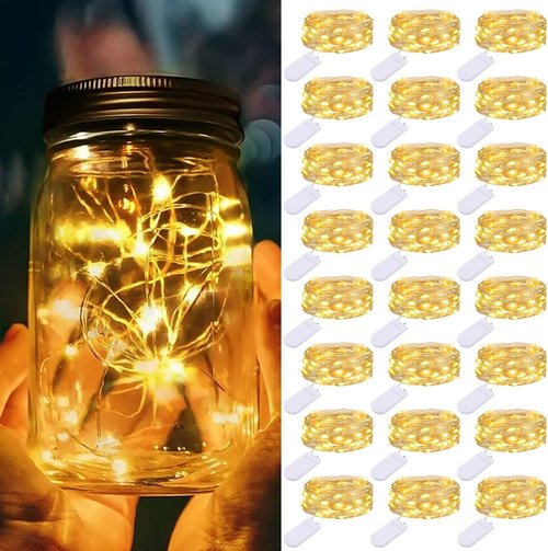 Litogo 24 Pack Fairy Lights - Battery Operated 7ft Waterproof String Lights for Mason Jars & Wedding Decor | Warm White