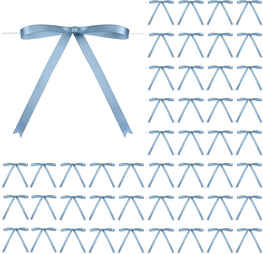 Riceshoot Satin Ribbon Bows - 50 Pcs Dusty Blue 5x7 Inch Twist Ties for Gift Wrapping & Decor