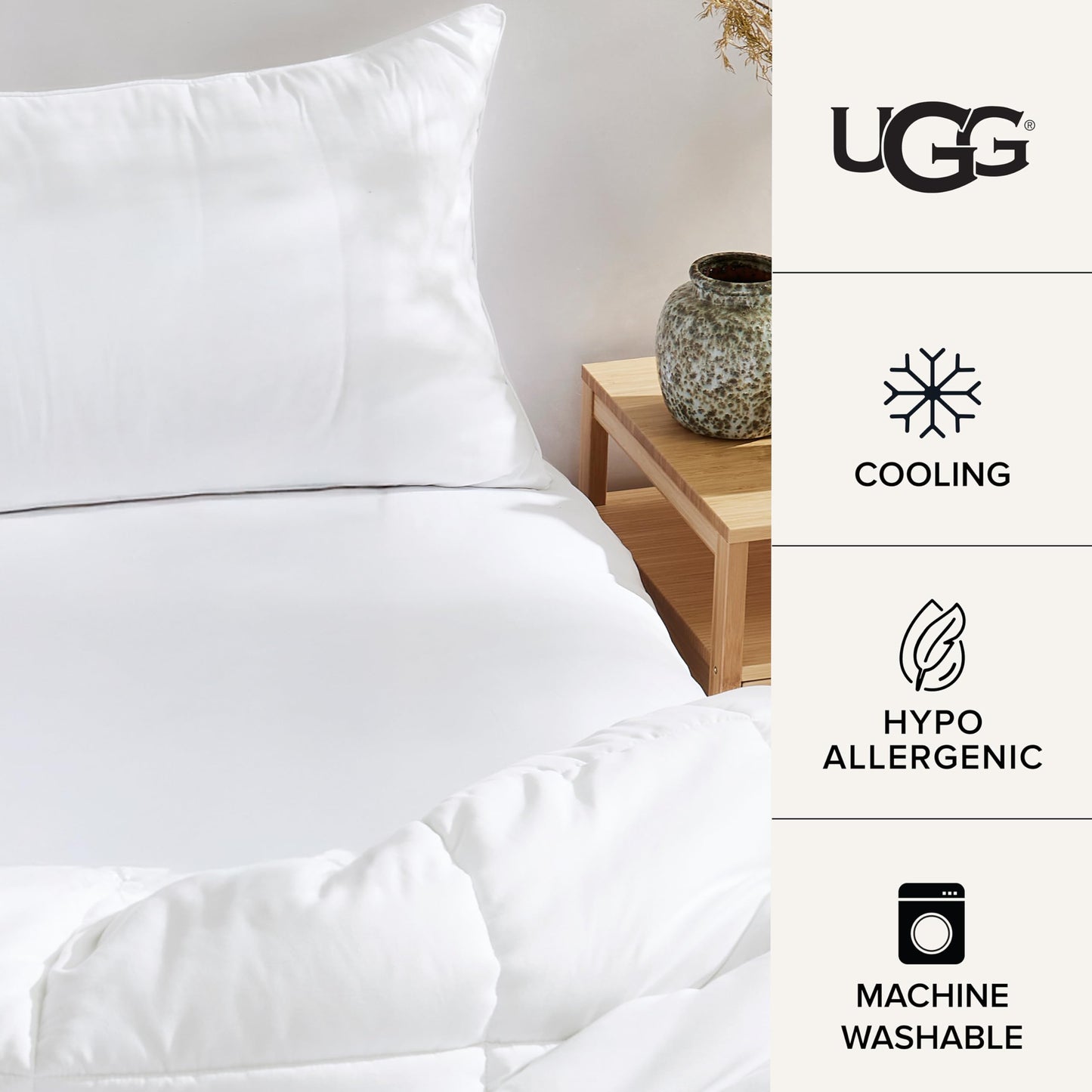 UGG Danielle Cooling King Size Hypoallergenic Down Alternative Luxury Hotel Bed Pillow for Stomach Back or Side Sleeper with Machine Washable Cover, 20-inch x 36-inch, White